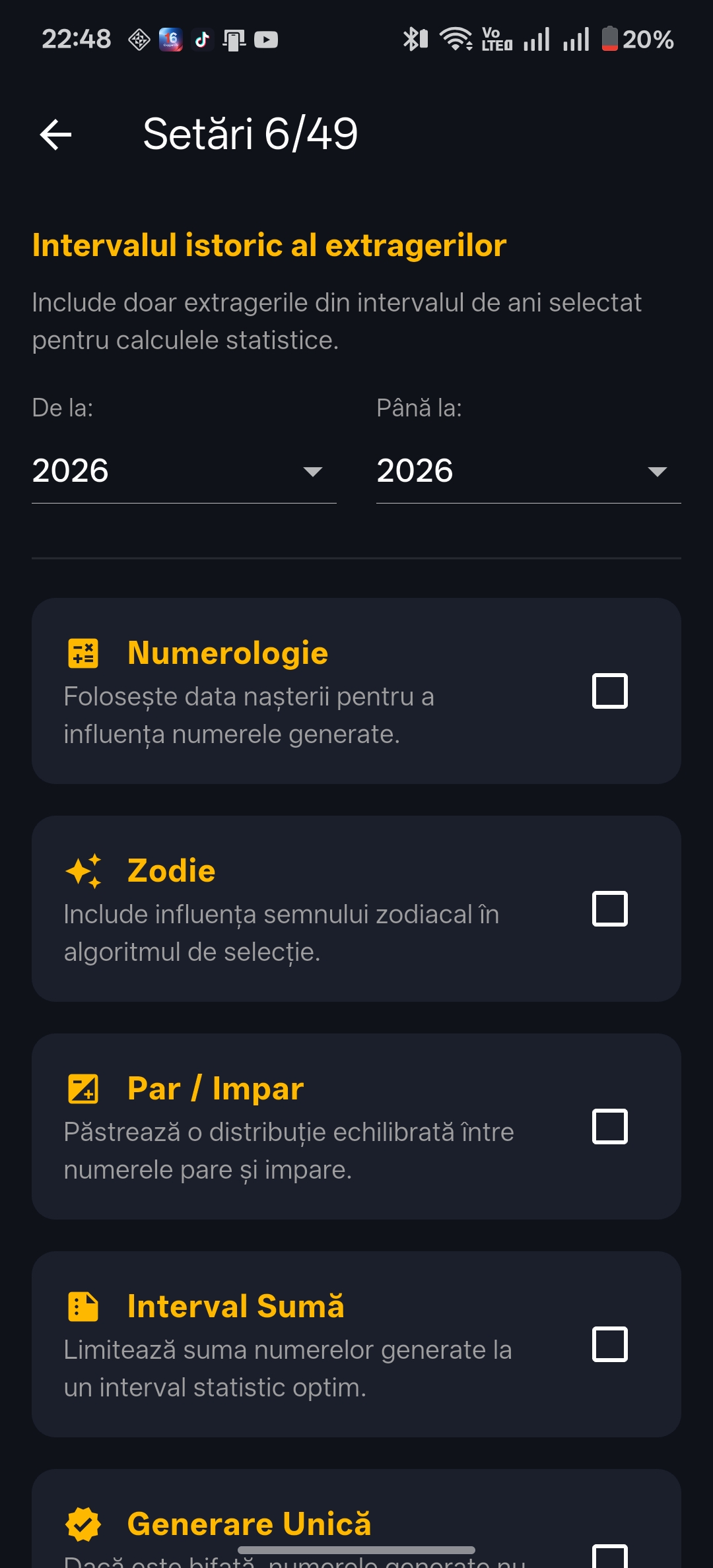 Setări și filtre avansate